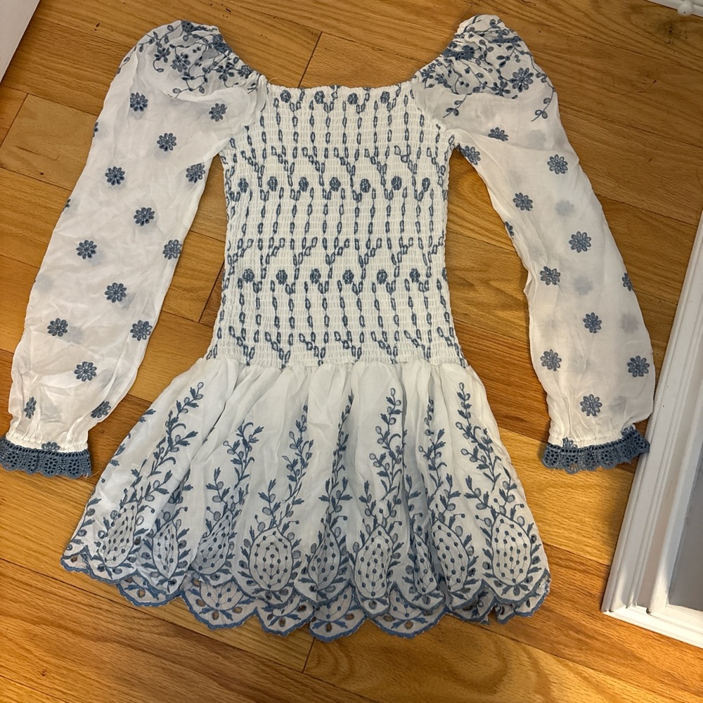 For Love Bell White and Blue Textured Top